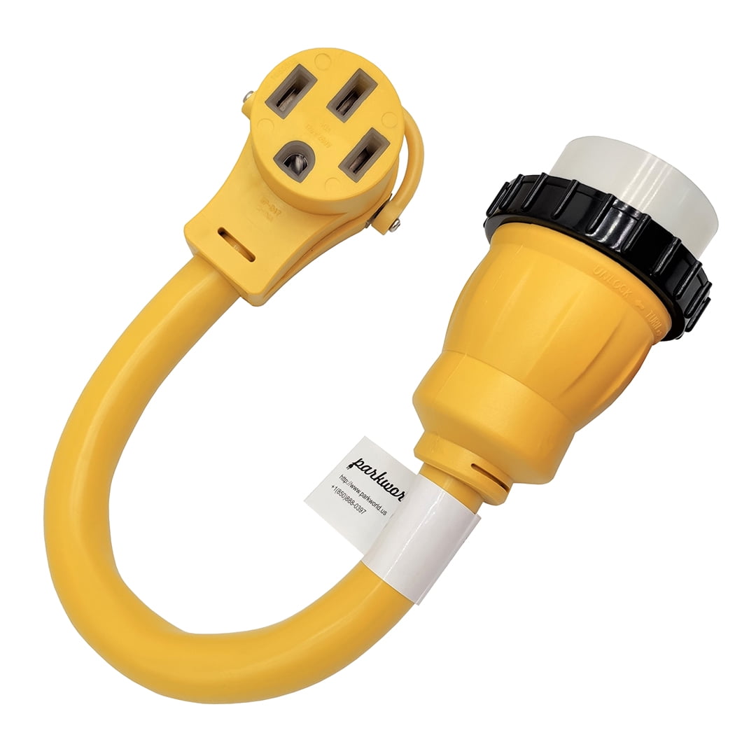 Parkworld 62107 Generator/Shore Power 125V 50A Twist Lock Plug NEMA SS1-50P to 14-50R RV Receptacle (Yellow, 1.5FT)