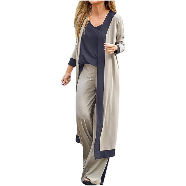 Conjunto de 3 piezas para mujer, chaleco suave, camiseta de manga larga, cárdigan con frente abierto para otoño, abrigo, pantalón largo de cintura alta, traje informal Wmkox8yi bvn1868
