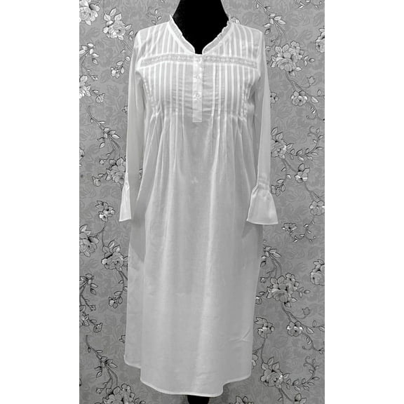 Victorian White Cotton Nightgown | SoieRose SR-1220 | Long Sleeve Vintage Night Dress | Pintuck Lace Sleepwear