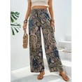 thumbnail image 4 of Paisley Flowy Flared Pants for Women Floral Print Pleated Elastic Waist Wide Leg Lounge Pants, 4 of 6