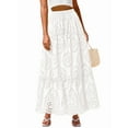 thumbnail image 3 of Women'S Boho Casual Summer 2025 Lace Embroidery Eyelet Elastic Waist Flowy Tiered A-Line Beach Maxi Skirt White S, 3 of 9