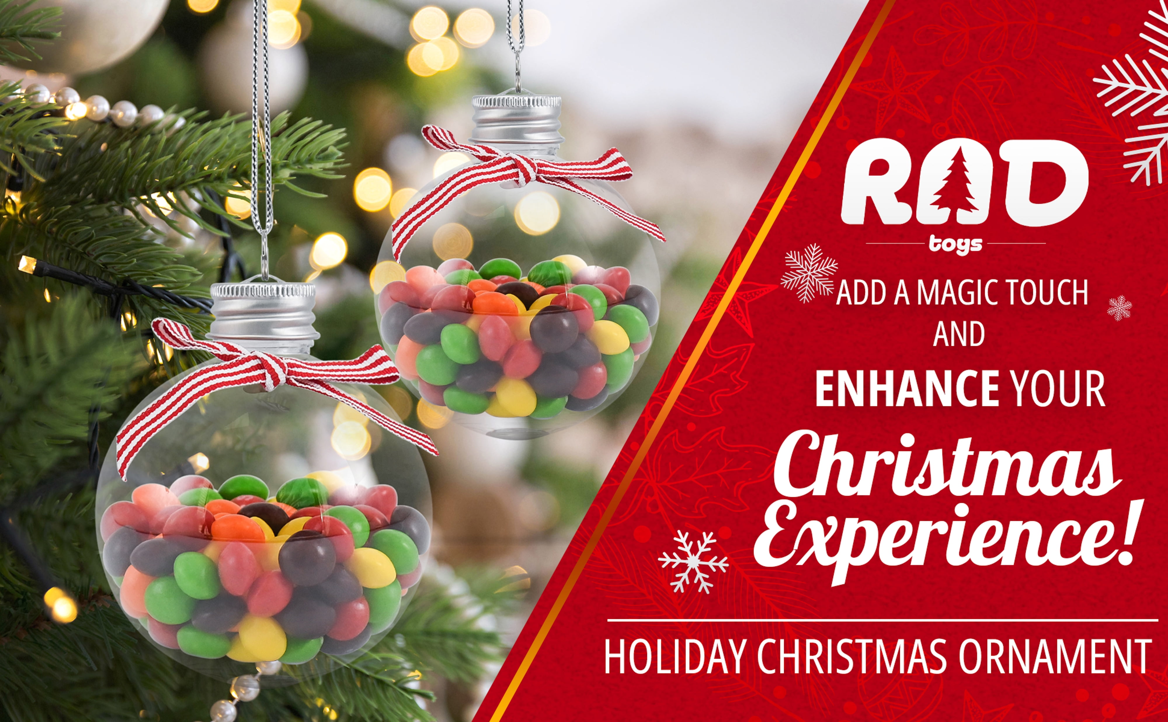 R N' D Toys Clear Fillable Ornaments Shatterproof Transparent Plastic Craft Ornament Balls Décor, Red, White Ribbon - DIY Christmas Sphere Pack of 24