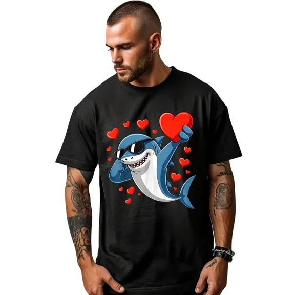 Funny 67 Meme Shark Heart Valentines Six Seven Shark 67 Meme Funny Awesome Graphic T-Shirt Fashion T Shirts Trendy Cool Tops Tees for Men, 180g