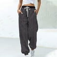 thumbnail image 2 of FRSASU Pants for Women Fashion Casual Stripe Printing High Waisted Drawstring Loose Ankle Pants Black M(M), 2 of 5
