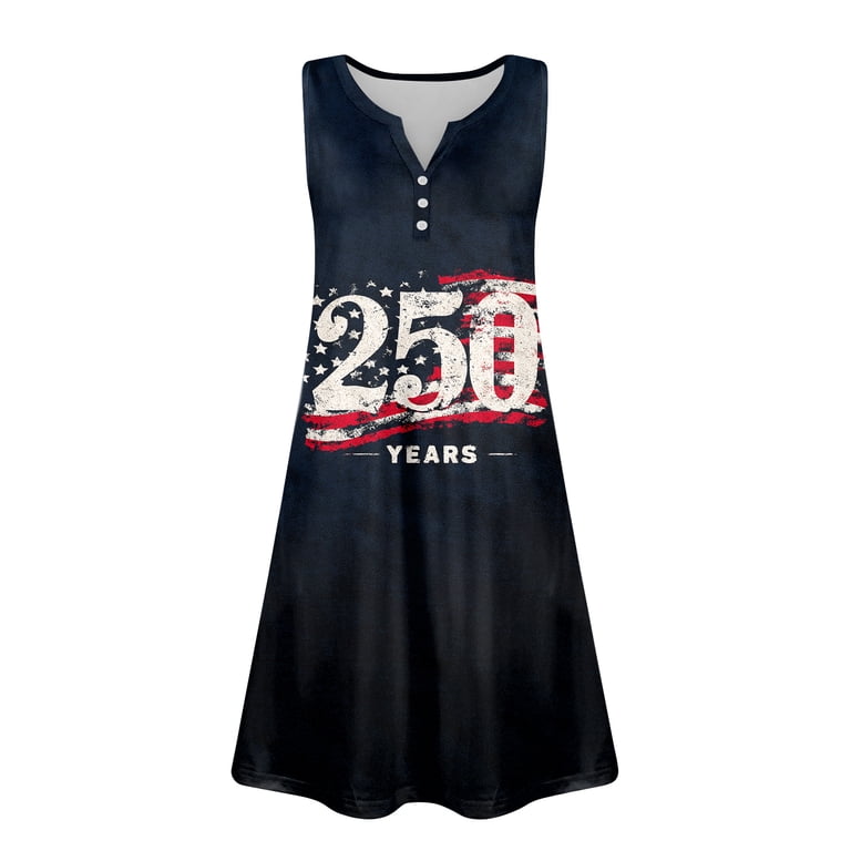 cute anniversary dresses Womens 250 Years Anniversary Dress Flora Summer Cute V Neck Dresses 4th of  July Aline Sleeveless Casual Sundress with Pockets