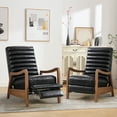 thumbnail image 4 of Bonzy Home Set of 2 Mid-Century Modern PU Leather Recliners with Adjustable Backrest & Footrest – Solid Wood Frame Accent Chairs for Living Room, Bedroom & Sunroom, Black, 4 of 7