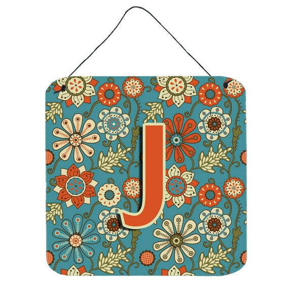 Carolines Treasures CJ2012-JDS66 Letter J Flowers Retro Blue Wall or Door Hanging Prints 6HX6W multicolor