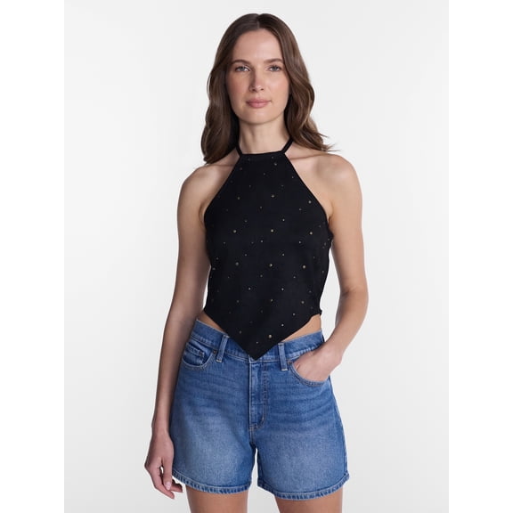 Madden NYC Womens Faux Suede Hanky Hem Halter Top, Sizes XXS-XXL