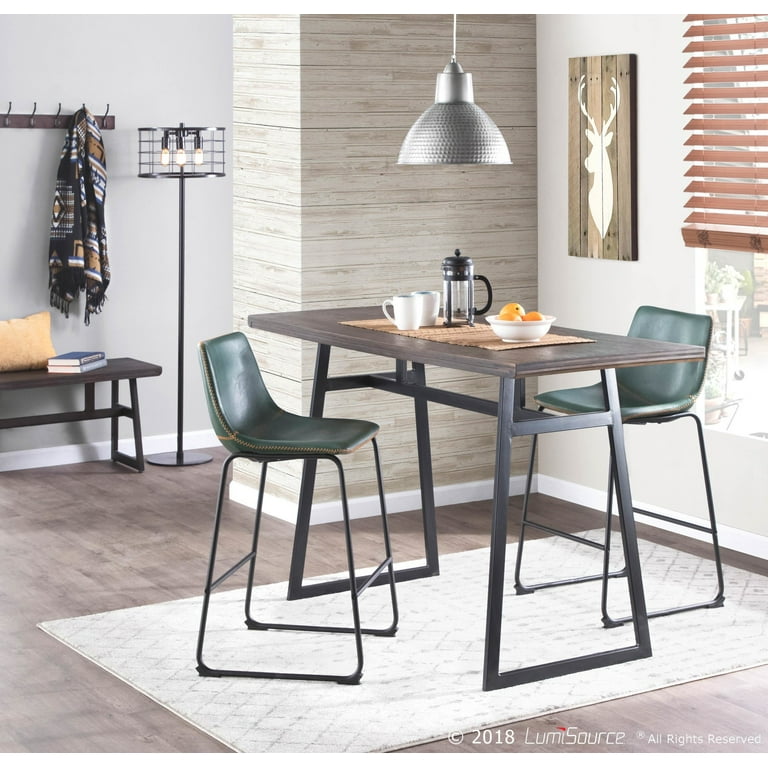 Duke 26 Industrial Counter Stool in Black with Green Faux Leather and Orange Stitching by LumiSource Set of 2 Walmart