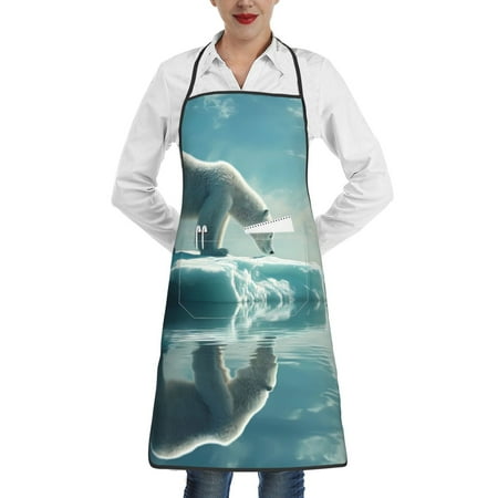 

Gaeub Polar Bear On Iceberg Kitchen Cooking Aprons Adjustable Bib Apron Waterdrop and Oil Resistant Kitchen Chef Apron for Women Men