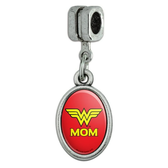 Wonder Woman Wonder Mom Logo Italian European Style Bracelet Oval Charm Bead