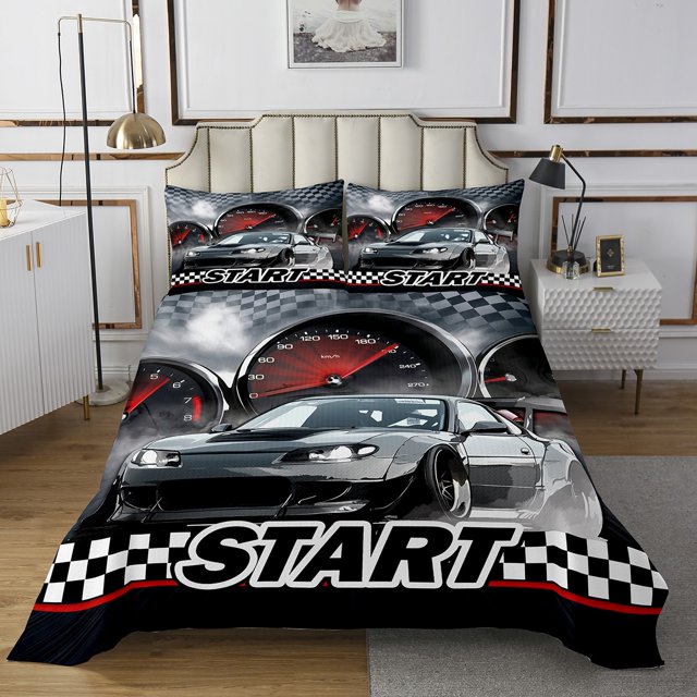 Erosebridal Teens Racing Car Coverlet Set King,Extreme Sports Bedding Set,Fast Car Decor,Ultra Soft,3 Pieces
