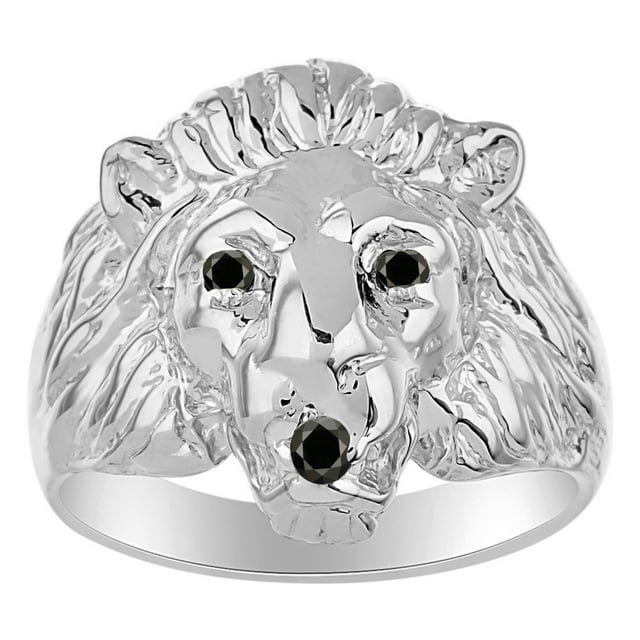 RYLOS Rings Sterling Silver Lion Head Ring Black Diamonds Eyes & Gemstone Mouth Fun Designer Rings Black Diamond Jewelry Size 8