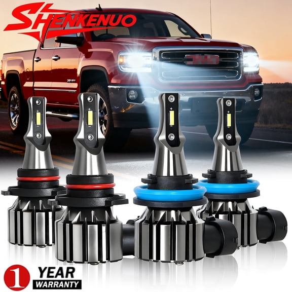 For GMC Sierra 1500 2007-2012 2013 LED Headlight High&Low Beam Bulbs Kit 6000K White, Pack of 4