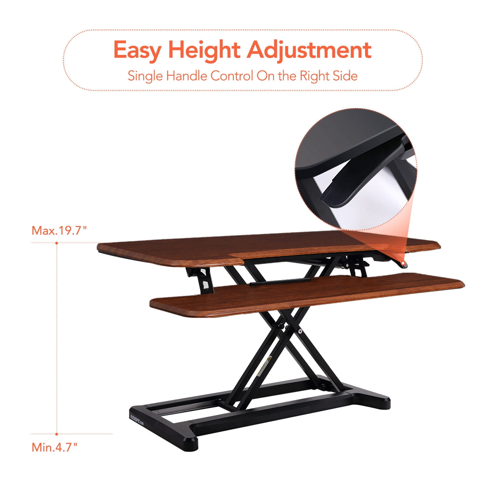 MarketLane 27.6 inch Desk Converter, K Series, Height Adjustable Sit to Stand Riser, Dual Monitor and Laptop Workstation with Wide Keyboard Tray, Dark Walnut Top, Black Frame