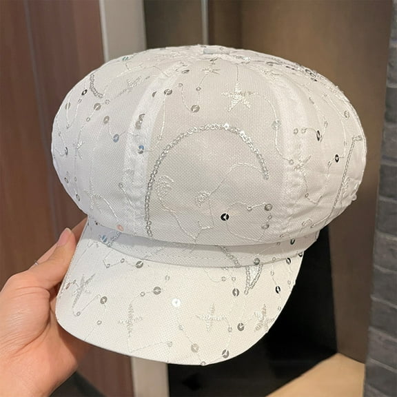 JingChun Women Newsboy Cap Paperboy Hats Octagonal Soft Cabbie Cap Visor Decorated with Stylish Metal