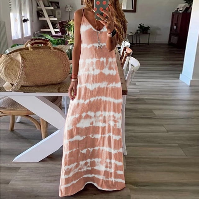 LOVZFMLL Robes Femmes Sans Manches Col en V Bandage Soirée Décontractée Longue Robe