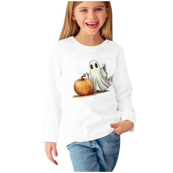 CLOISE Kids White T Shirt Girls Boys Youth Halloween Long Sleeve Crew Neck Tops Ghost Print Outfits Fall Winter Clothes Multicolor 11T