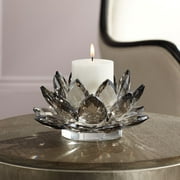 Dahlia Studios Gray Glass 9 1/4" Wide Crystal Lotus Candle Holder