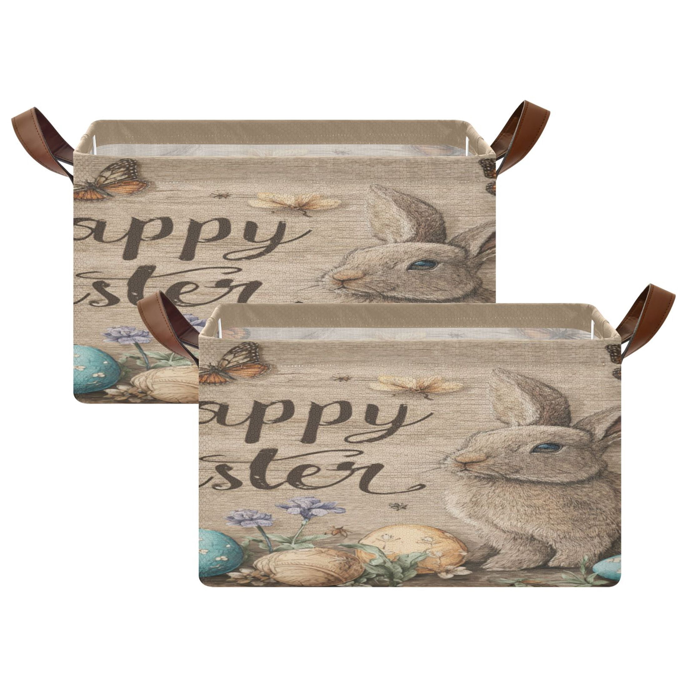 WobogoBrown Easter Rabbit Storage Basket 16.9×11.4×10in Collapsible Oversized with Metal Iron Frame