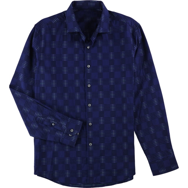 Tasso Elba - Camisa con botones a cuadros para hombre, color azul, grande