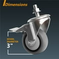 thumbnail image 3 of POWERTEC 4PK 3" Threaded Stem Caster Wheels with Brake & 600lbs Loads, Heavy Duty 1/2"-13 x 1-3/8" Stem Casters, Dual Locking TPR Rubber Castor Wheels for Furniture, Cart, Dolly & Workbench (17201), 3 of 8