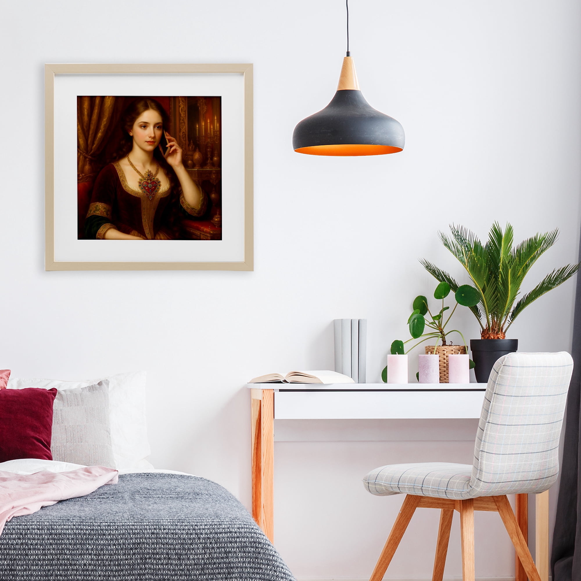 Stupell Industries Rococo Woman with Cell Phone Birch Framed Print Under Glass, design by Grotto Studios