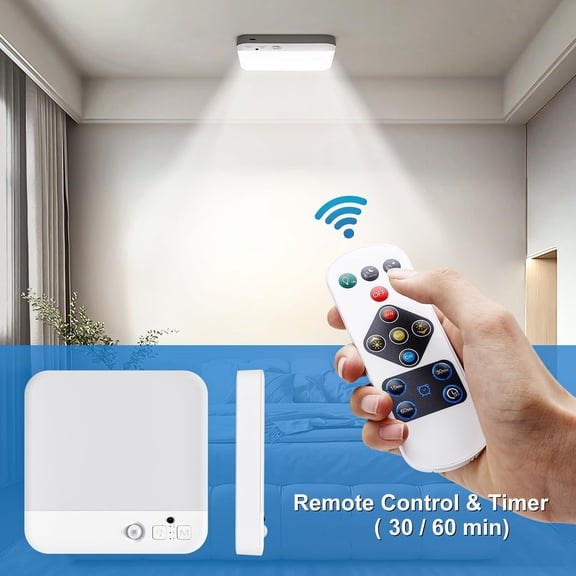Rechargeable Ceiling Light with Motion Sensor & Remote - 3-Color Magnetic LED Light for Bathroom, Living Room, Hallway