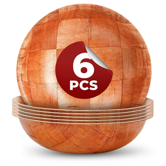Juego de 6 ensaladeras de madera – Cuencos decorativos para cocina, cuencos grandes para servir para entretener, pequeños cuencos para aperitivos, sopa, frutero de 8 pulgadas para mostrador de cocina,