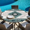 thumbnail image 6 of Green Beige Boho Round Tablecloth, Fitted Table Cover with Elastic for 55"-60" Round Tables, Vintage Ethnic Tribal Southwestern Table Cloth Outdoor Indoor Dinning Party Waterproof Tablecloths, 6 of 7