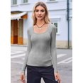 thumbnail image 4 of Women'S Long Sleeve Scoop Neck Shirts Casual Slim Fit Rib Knit Tops Summer Fall Basic Business Work Tee Light Gray L, 4 of 9