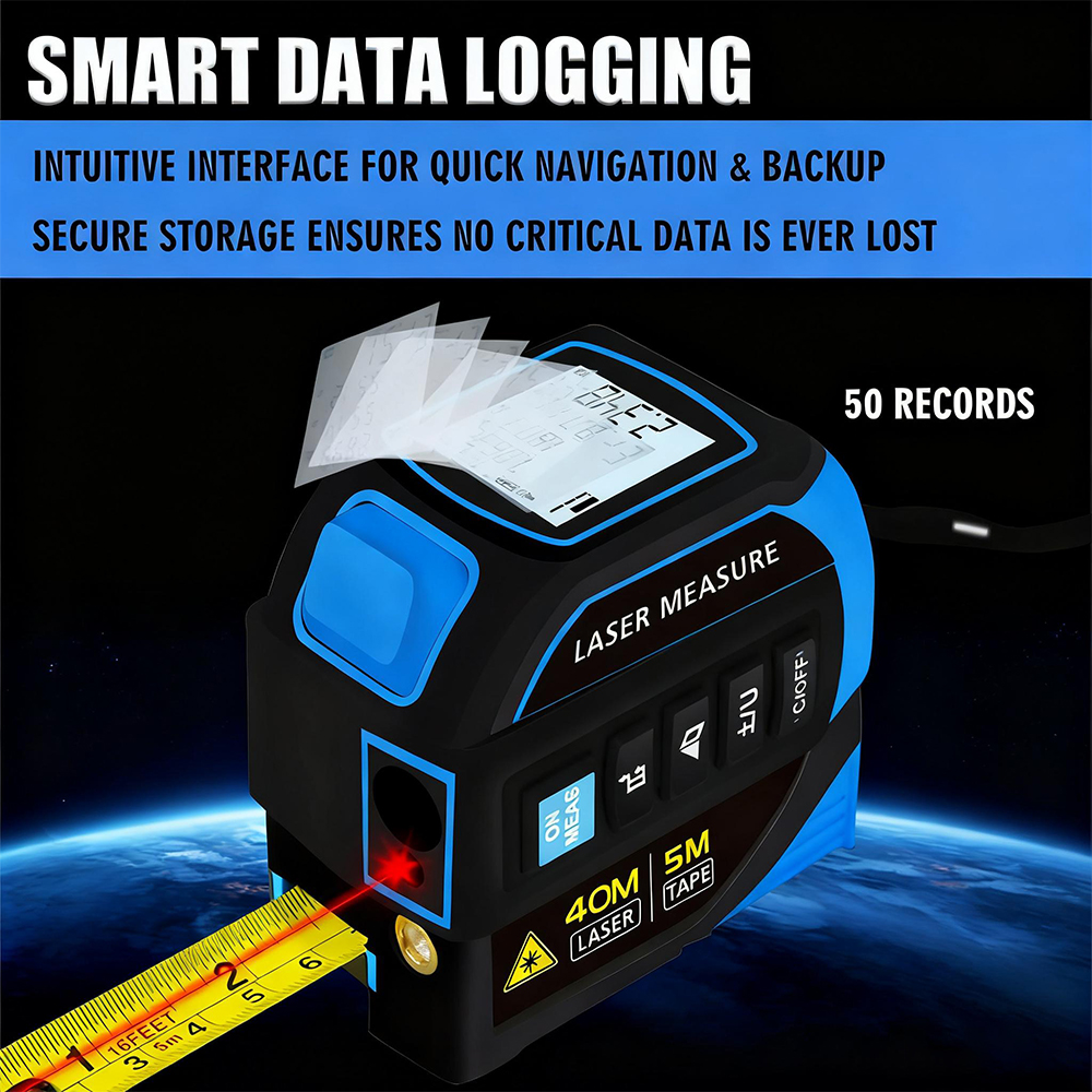 4-in-1 Laser Tape Measure, 135-foot laser measurement & 16-foot manual measurement, digital rangefinder with laser crosshairs, featuring distance/area/Pythagorean theorem/volume measurement functions