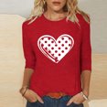 thumbnail image 1 of Ailaofu T-Shirts de la Saint-Valentin à Manches 3/4 Col Rond pour Femmes avec Imprimé Cœur Graphique, 1 of 5