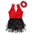 thumbnail image 6 of TiaoBug Kids Girls Sequins Tassel Latin Jazz Leotard Tango Rumba Samba Salsa Dance Dress with Hair Band Red 6, 6 of 7