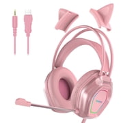 Wantek Gaming Headsets, Surround Stereo Gaming Headphones with Noise Cancelling Mic, LED Lights & Soft Memory Earmuffs for PS5/ PS4/ Xbox One/Nintendo Switch/PC Mac Computer Games- Pink