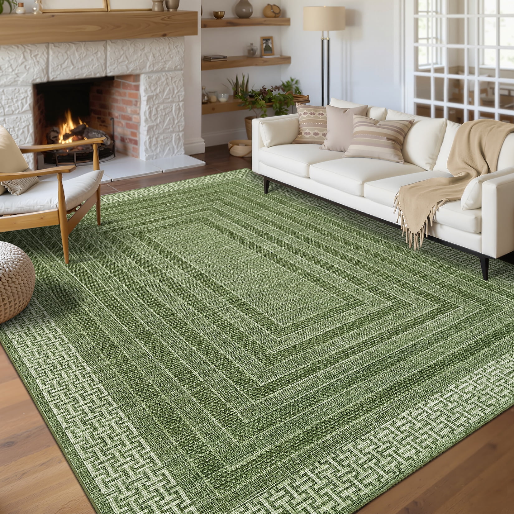Nasitip Modern Geometric Stripe Green 9'x12' Area Rugs for Living Room Soft Low Pile Non-Sliping, Machine Washable