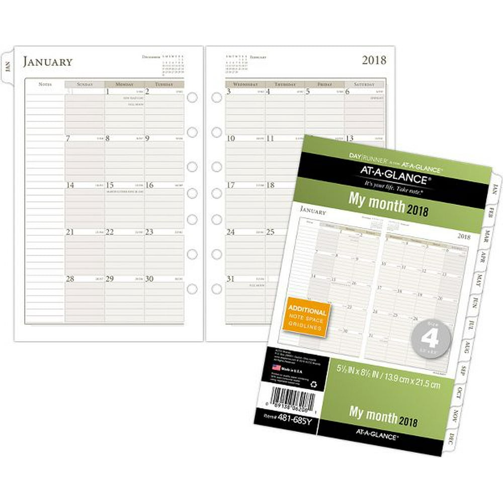 At-A-Glance Day Runner Monthly Planner Refill Size 4 - Loose-Leaf