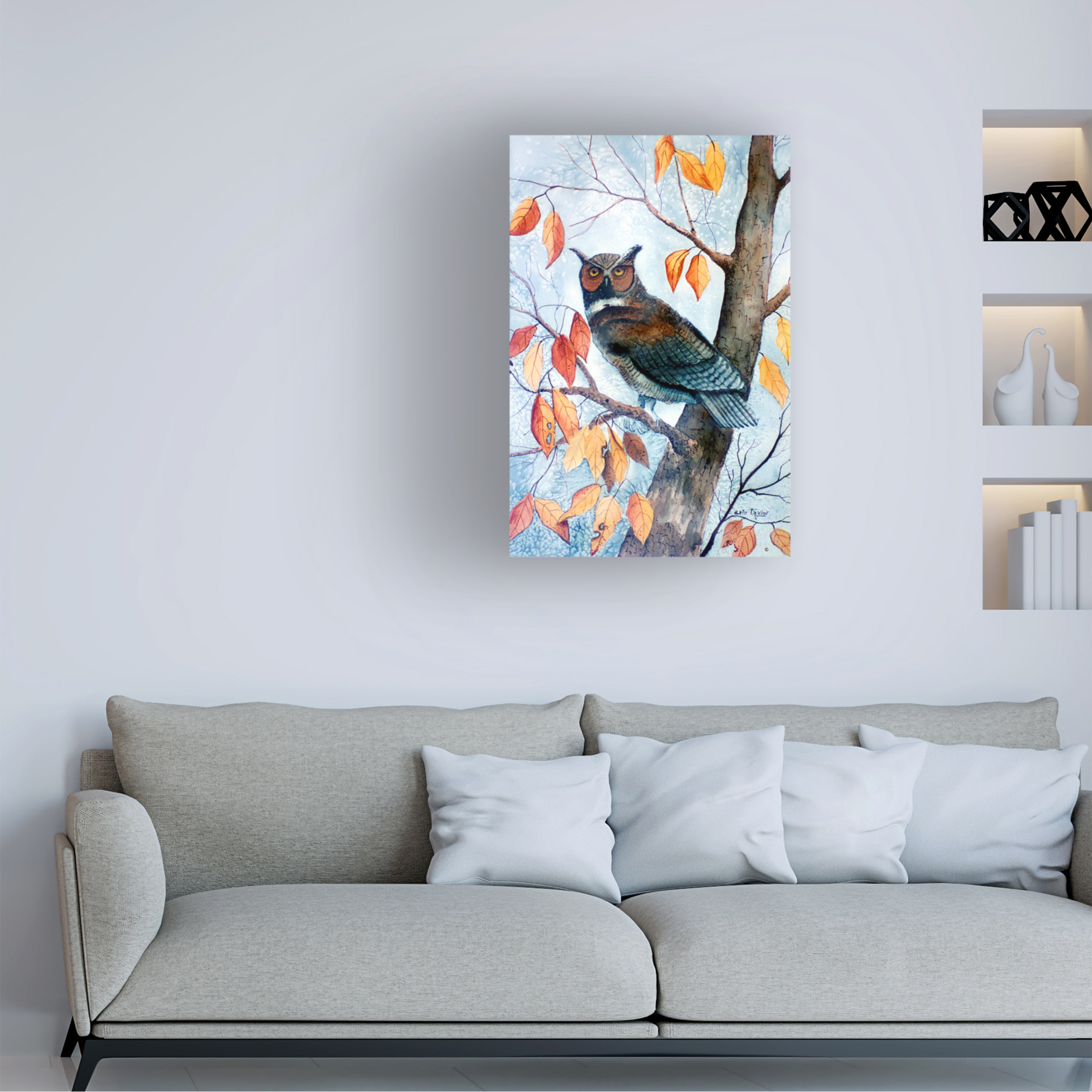 Trademark Fine Art 'Owl And Autumn Leaves' Canvas Art by Arie Reinhardt Taylor