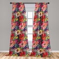 thumbnail image 2 of Nature Window Curtains, Colorful Garden of Watercolor Style Blooming Poppies Painting Print, Lightweight Decor 2-Panel Set with Rod Pocket, Pair of - 28"x84", Dark Coral and Multicolor, by Ambesonne, 2 of 3
