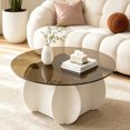 thumbnail image 3 of 27.5 Inches/31.5 Inches Round Coffee Table, Tempered Glass Top Mid Century Modern Coffee Table, Center Table with Wood Base for Living Room, Office, 3 of 14