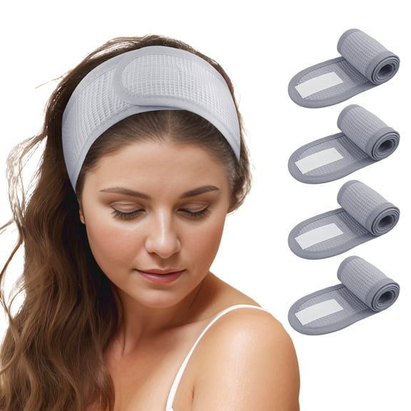 TOPTIE 4Pcs Cotton Spa Facial Headband Waffle Terry Cloth, Gray Hair Wrap for Skincare Face Washing