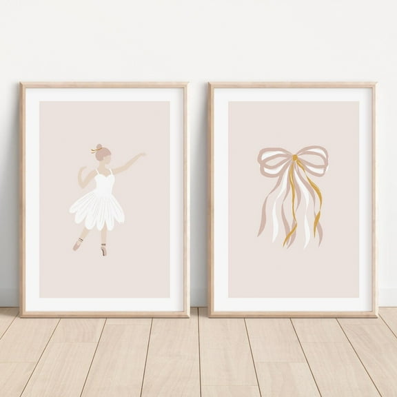 Luvia Set Of 2 Prints Ballerina And Coquette Bow, Pink Nursery Art, Coquette Room Decor, Girls Room Decor, Girls Room Art Prints, Modern Wall Decor Set 2 Prints 8x12 UNFRAMED