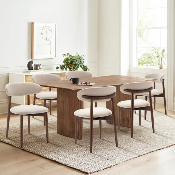 MALOL Chaises de Salle à Manger en Bois, Ensemble de 6, Chaises Latérales de Cuisine Modernes Rembourrées en Tissu, Chaise de Salle à Manger Style Ferme avec Coussin Épais et Patins, Beige
