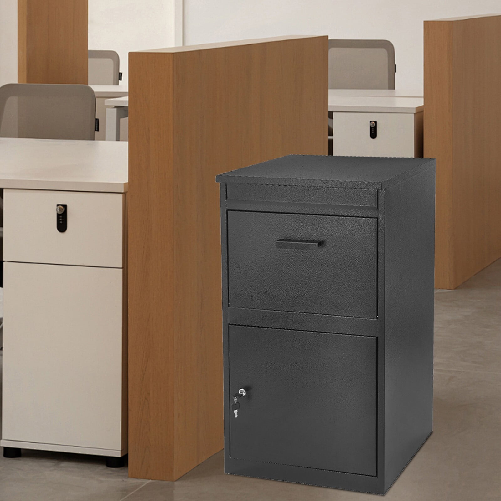 48*38*90cm Delivery Box Wall-Mount Parcel Drop Box Mail Box with Key Lock Black for Homes, Restaurants, Offices