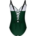 thumbnail image 6 of Women Slimming Tummy Control One Piece Swimsuits V Neck Crisscross Back Bathing Suit Dark Green M, 6 of 7