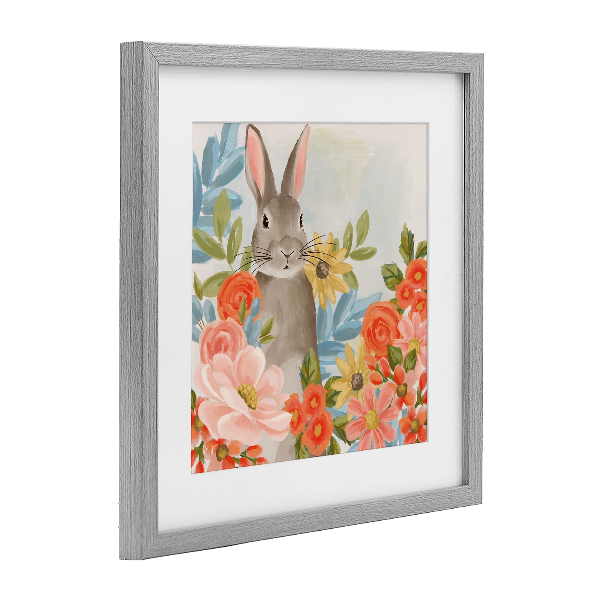 Stupell Industries Bunny Among The Blooms Gray Framed Print Under Glass, design by Cat Thurman Designs