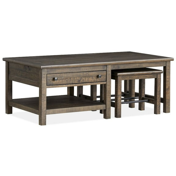 Magnussen Home Smithton Homestead Brown Rectangular Cocktail Table With 2 Stools