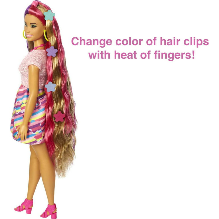 Barbie Totally Hair Flower-Themed Doll, Curvy, 8.5 inch Fantasy