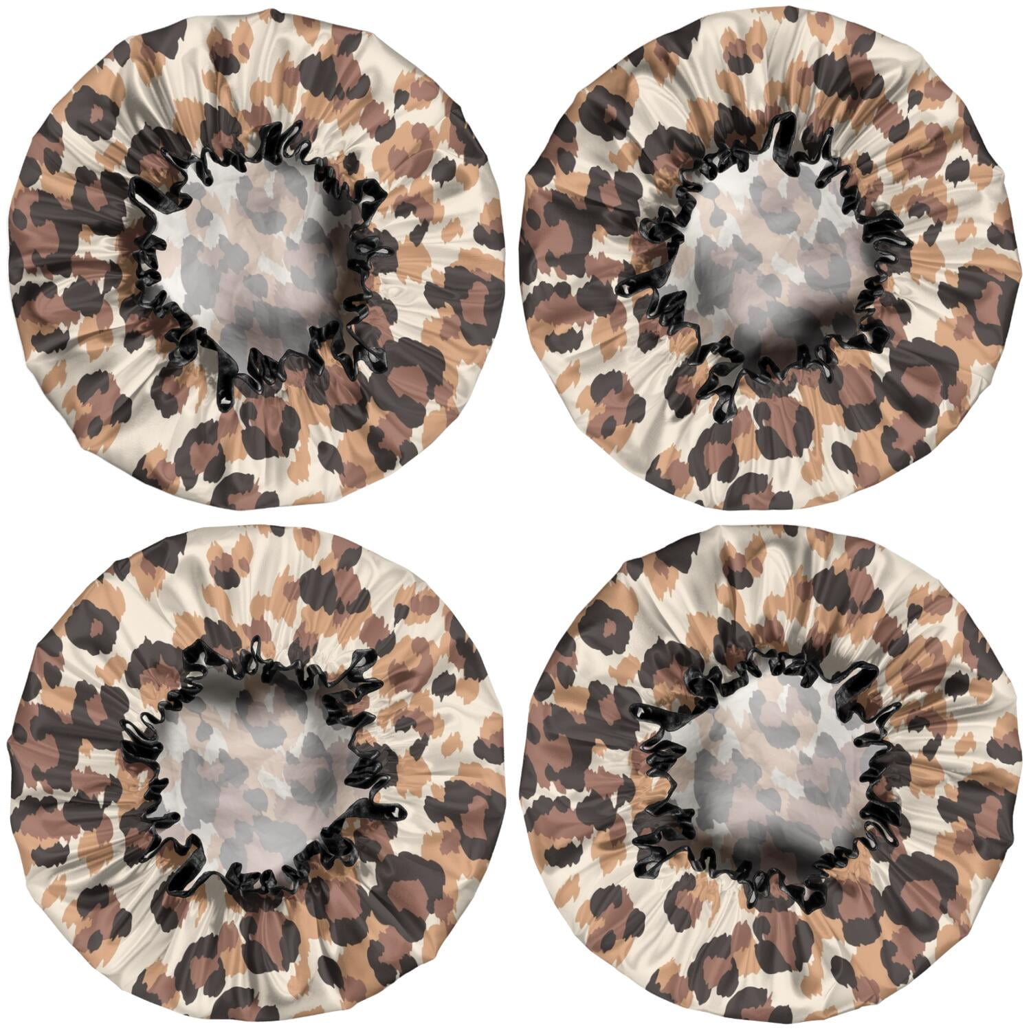 Shower Caps,Beige and Brown Leopard Pattern Waterproof Shower Cap for Women 4 Pieces,Double Reusable Hair Cover for Shower PEVA Elastic Stretch Hem