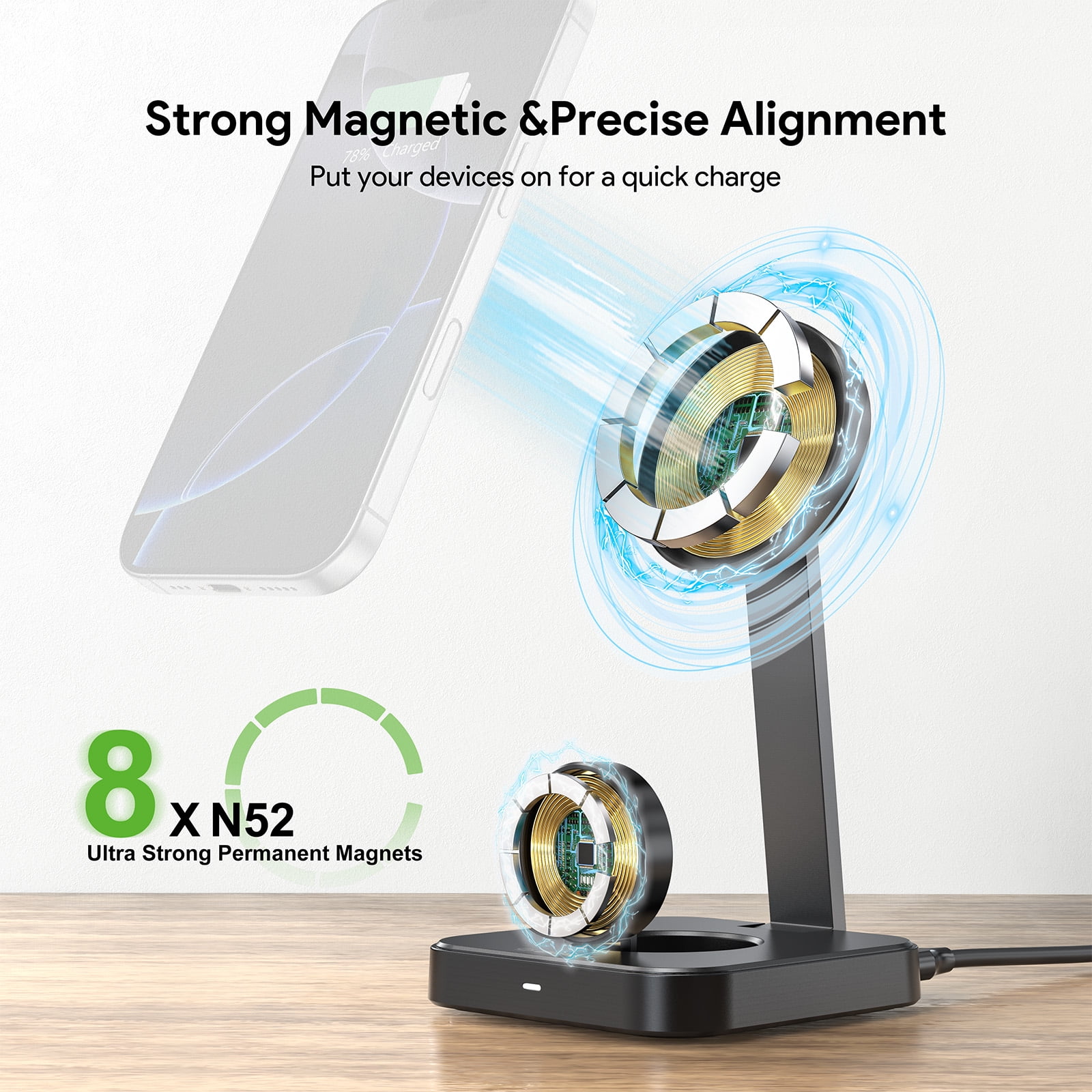 Esoulk 2-In-1 15W Compact Portable Foldable Magnetic Wireless Charger For iPhone and Apple Watch